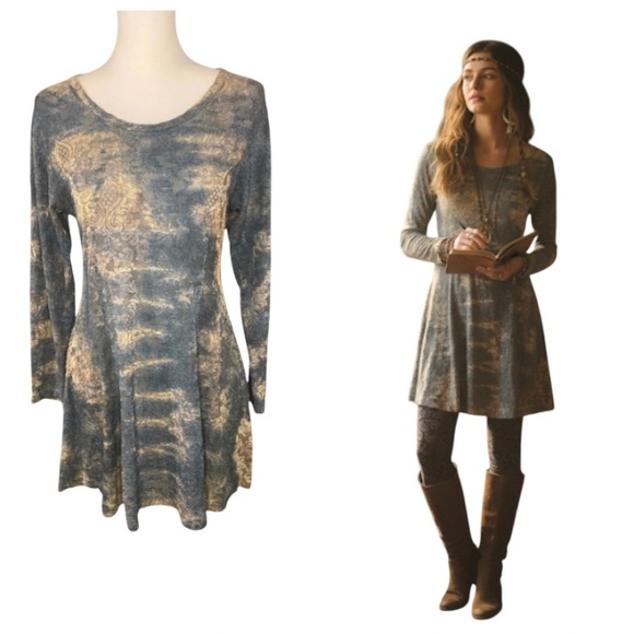 URU Vintage Stretch Lace Tunic Blouse Long Sleeve One Size Artsy Bohemian - Picture 1 of 7